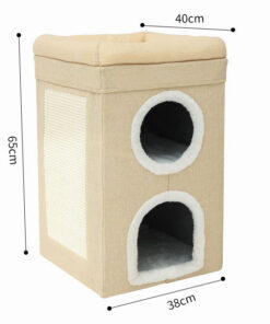 Elosung 3-Level Grey Cat House with Scratch Posts - Image 7