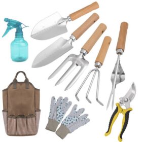 Elosung 9 Piece Gardening Tool Set with Beechwood Handles – image 1