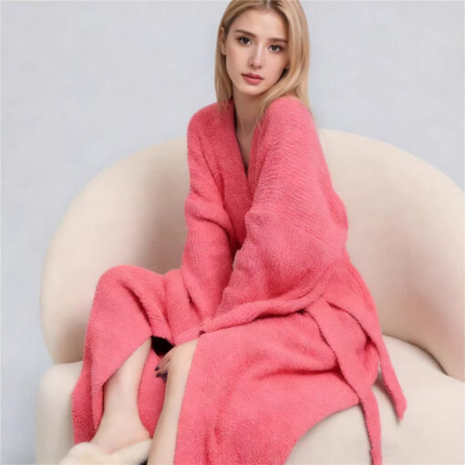 Elosung Rose Red Extra-Thick Plush V-Neck Robe – image 2