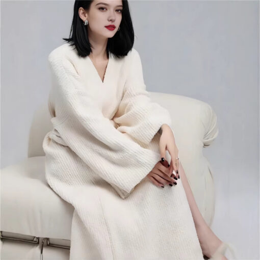 Elosung Blue Extra-Thick V-Neck Cardigan Robe – image 4