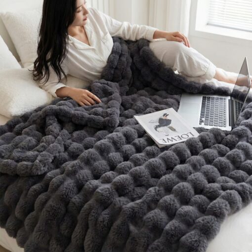 Elosung Bubble Faux Fur Blanket Set 200 x 230 cm – image 2