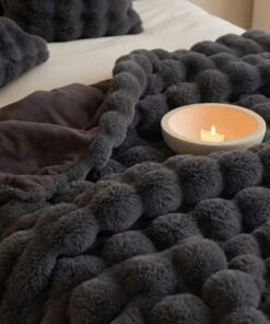 Elosung Bubble Faux Fur Blanket Set 200 x 230 cm - Image 3