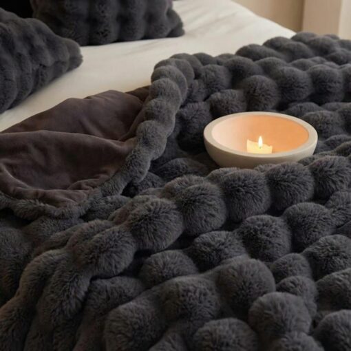 Elosung Bubble Faux Fur Blanket Set 200 x 230 cm – image 3