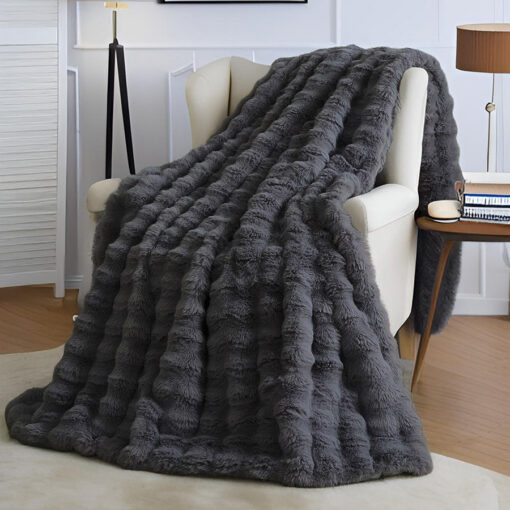 Elosung Bubble Faux Fur Blanket Set 200 x 230 cm – image 4