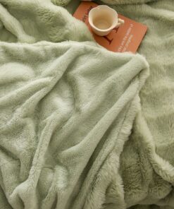 Elosung Green Double Sided Bubble Fur Blanket Set - Image 3