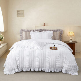 Elosung White Ruffle Seersucker Queen Duvet Set – image 1