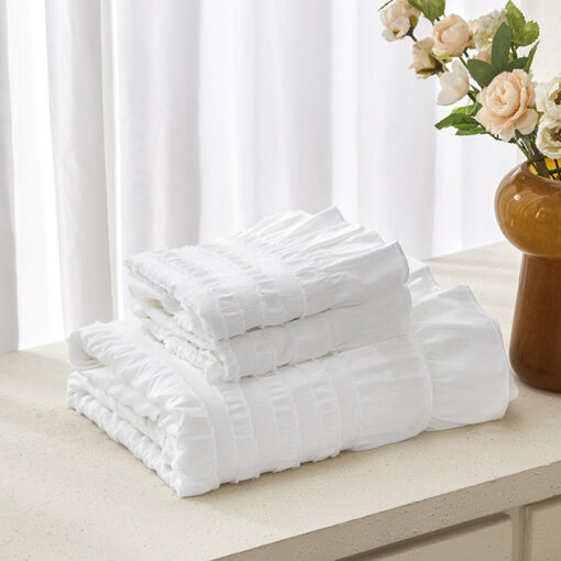 Elosung White Ruffle Seersucker Queen Duvet Set – image 2