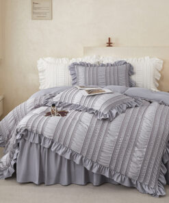 Elosung White Ruffle Seersucker Queen Duvet Set - Image 3
