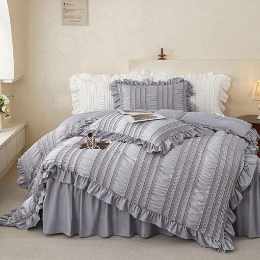 Elosung White Ruffle Seersucker Queen Duvet Set – image 3
