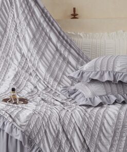 Elosung White Ruffle Seersucker Queen Duvet Set - Image 4