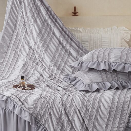Elosung White Ruffle Seersucker Queen Duvet Set – image 4