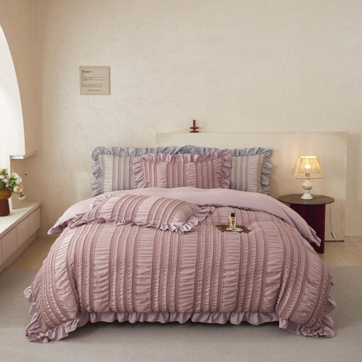 Elosung King Duvet Cover Set with Ruffle Texture – image 1