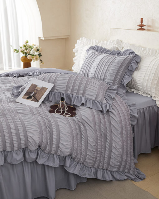 Elosung King Duvet Cover Set with Ruffle Texture – image 3