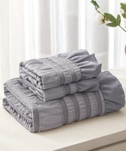 Elosung Grey Ruffle Queen Duvet Cover Set - Image 4