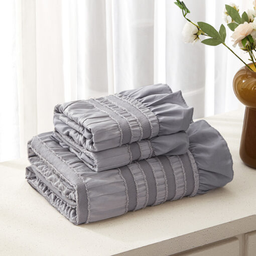 Elosung Grey Seersucker Ruffle Duvet Cover – image 4