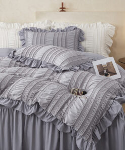 Elosung Beige Ruffle Seersucker Duvet Cover - Image 3