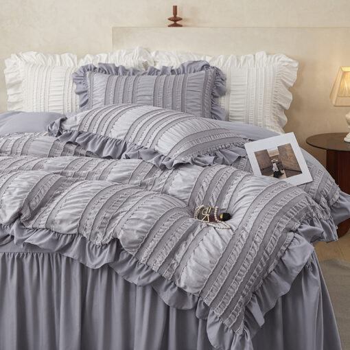 Elosung Beige Ruffle Seersucker Duvet Cover – image 3