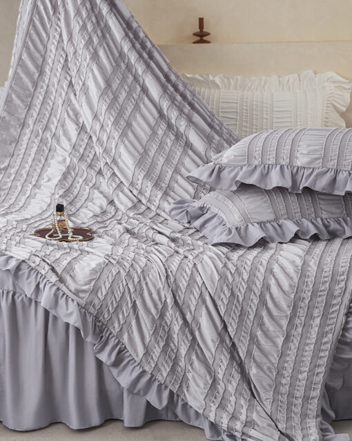 Elosung Beige Ruffle Seersucker Duvet Cover – image 4