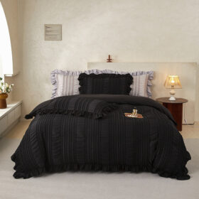 Elosung Black Ruffle Seersucker Queen Duvet Cover – image 1