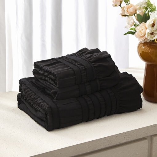 Elosung Black Ruffle Seersucker Queen Duvet Cover – image 2
