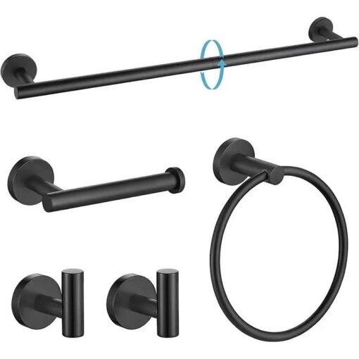V888-ELOSUNG49816-00.jpg Elosung Black Bathroom Set with Rotatable Towel Bar – image 1