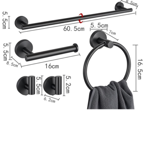 Elosung Black Bathroom Set with Rotatable Towel Bar – image 5