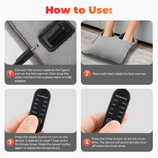 Elosung USB Foot Warmer & Seat Pad Set, 4 Heat Levels – image 8