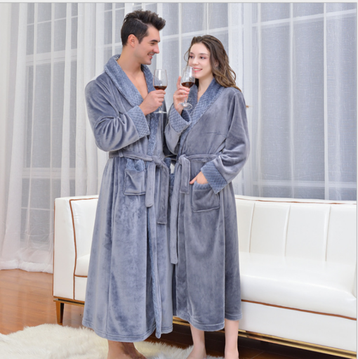 V888-ELOSUNG50086-202604071210-00.png Elosung Grey XL Plush Flannel Robe with Shawl Collar – image 1