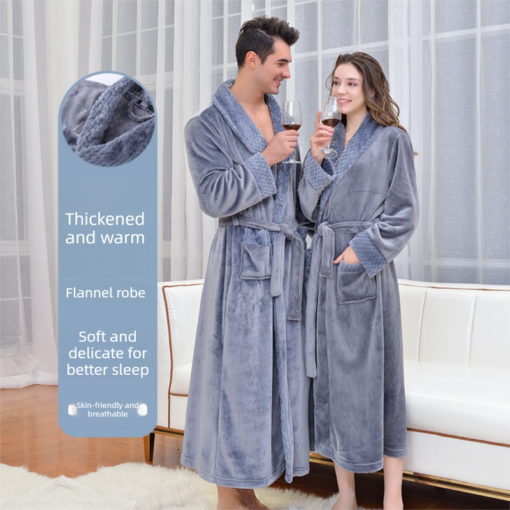 Elosung Pink Plush Flannel Robe, Shawl Collar – image 4