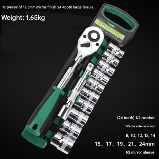V888-ELOSUNG50887-00.jpg Elosung 12-Piece Socket Set with 24-Tooth Ratchet – image 1