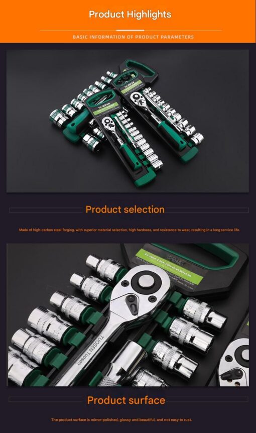 Elosung 12-Piece Socket Set with 24-Tooth Ratchet – image 4
