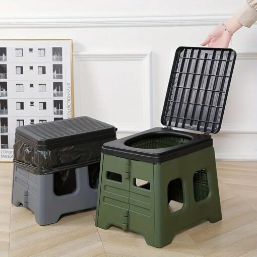 Elosung Folding Portable Toilet Stool with Lid – image 2