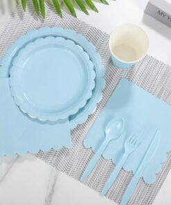 Elosung Light Blue Party Tableware Set for 50 Guests - Image 3