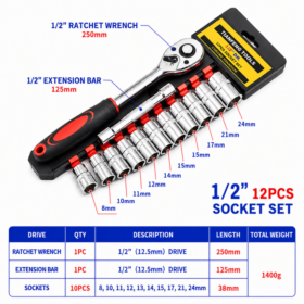 Elosung Ratchet Socket Set with 10 Metric Sizes – image 1