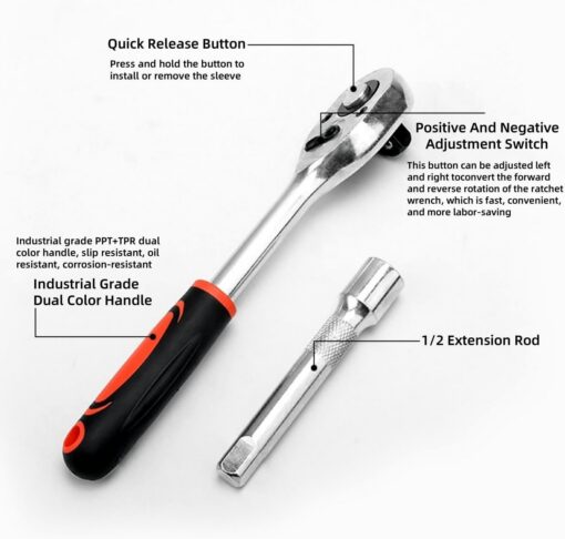 Elosung Ratchet Socket Set with 10 Metric Sizes – image 5