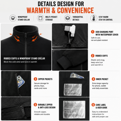 Elosung 5XL Heated Fleece Jacket with 8 Zone Heating – image 5