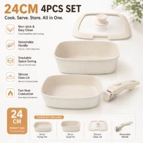 Elosung 24cm Nonstick Cookware Set with Detachable Handle – image 1