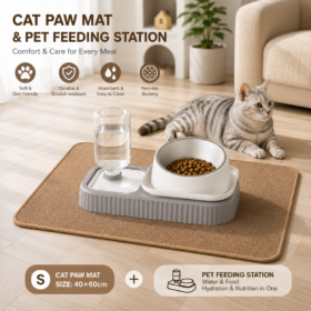 Elosung Cat Feeding Station Set with Slow Feeder – image 1