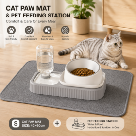 Elosung Cat Feeding Station with Slow Feeder and Mat – image 1