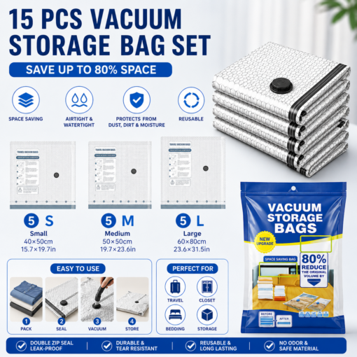 Elosung Vacuum Storage Bags 15 Piece PA+PE Set – image 1