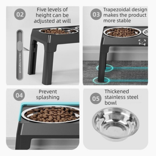 Elosung Elevated Dog Bowl Stand, 5 Height Settings – image 8