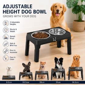 Elosung Adjustable Dog Bowl Stand with Steel Bowls – image 1