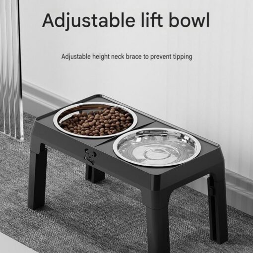Elosung Adjustable Dog Bowl Stand with Steel Bowls – image 2