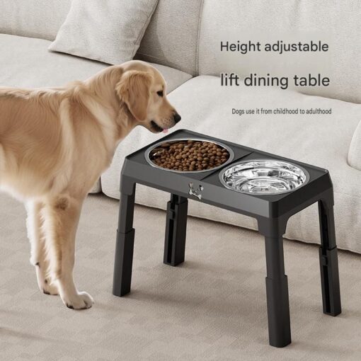 Elosung Adjustable Dog Bowl Stand with Steel Bowls – image 3