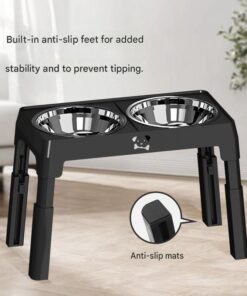 Elosung Adjustable Dog Bowl Stand with Steel Bowls - Image 5