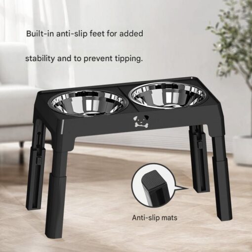 Elosung Adjustable Dog Bowl Stand with Steel Bowls – image 5