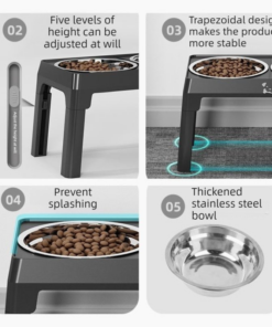 Elosung Adjustable Dog Bowl Stand with Steel Bowls - Image 8