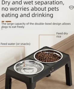 Elosung Adjustable Dog Bowl Stand with Steel Bowls - Image 11