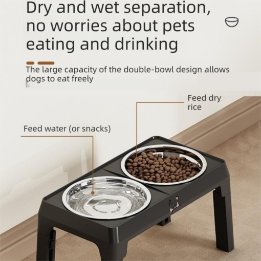 Elosung Adjustable Dog Bowl Stand with Steel Bowls – image 11