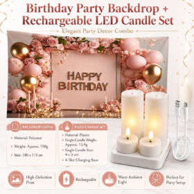 Elosung Birthday Backdrop with Rechargeable LED Candles – image 1